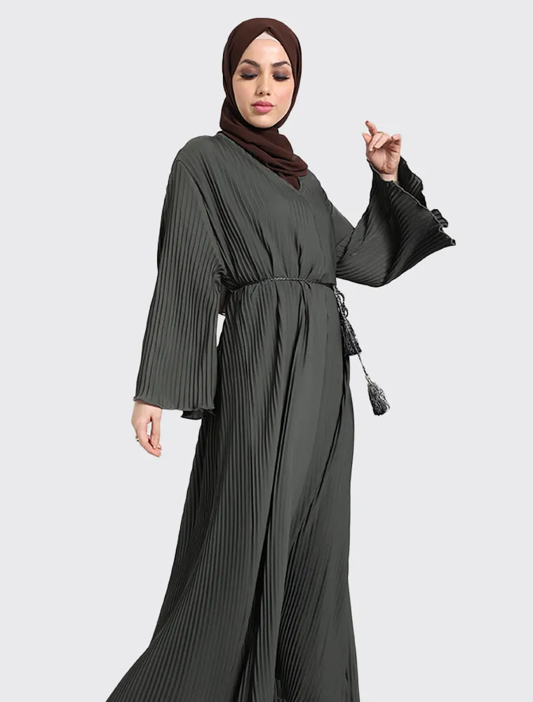 Khaki Pleated Abaya